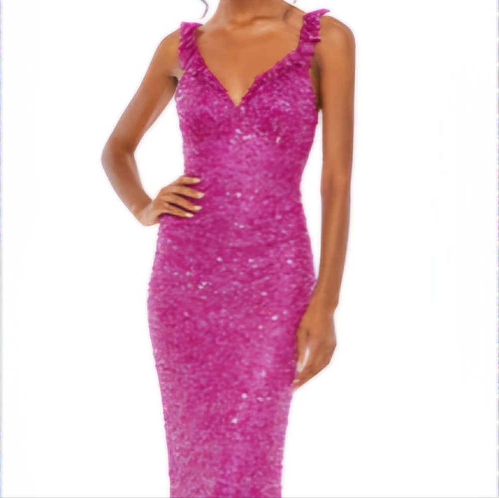 Mac Duggal Dress Gown Size 10 Fuschia Pink Beaded Evening Formal Party Holiday